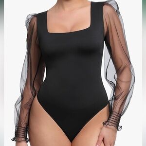 Elegant Black Sheer Sleeve Bodysuit
